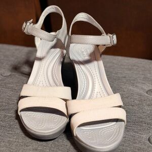 CROCS Women's gray Ankle-Strap Wedge Sandals